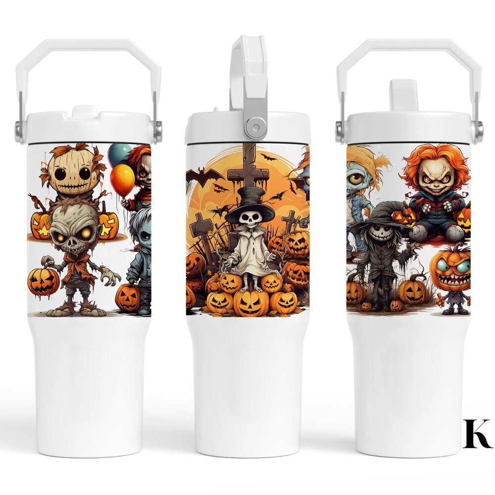 Halloween 30 oz Tumbler with flip straw, Horror Friends, Scary Horror Character